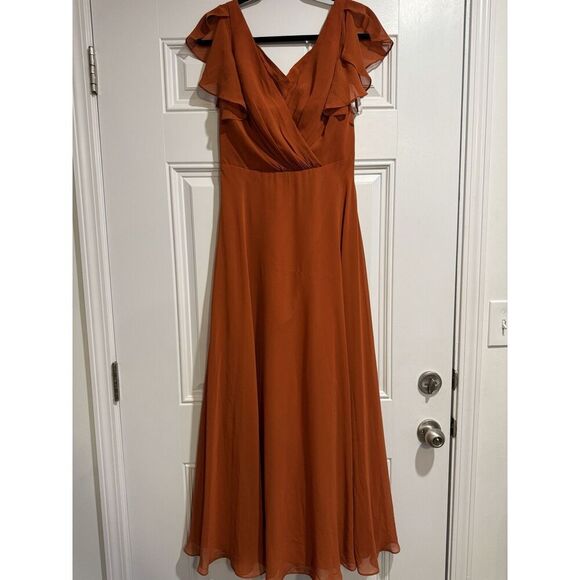 Celebrate 4 DB studio bridesmaid dress flutter sleeve full skirt Cinnamon Rust - Picture 5 of 7